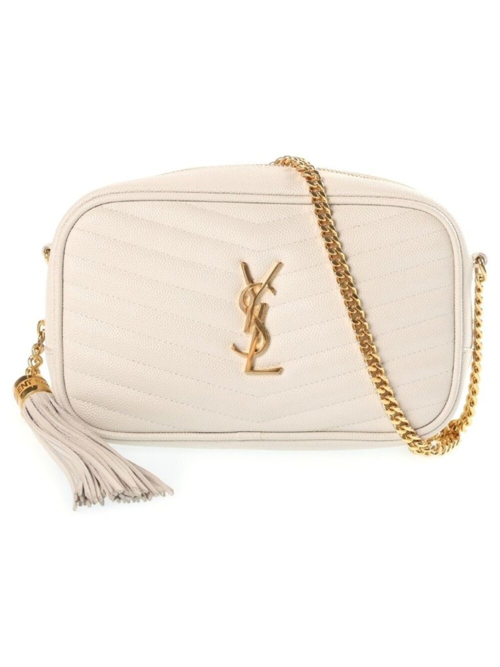 Saint Laurent Lou Camera Bag V-stitch White Caviar Gold